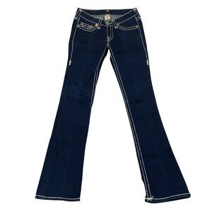 True Religion Billy Super T Bootcut Jeans Womens 28 Dark Wash White Stitch Y2K
